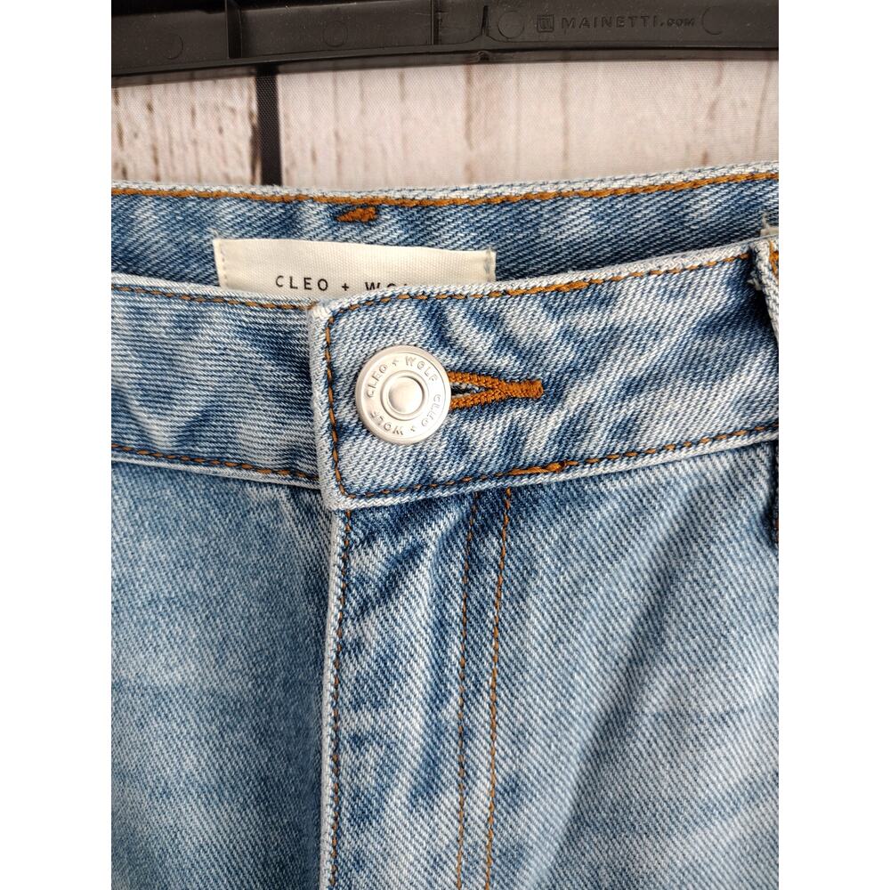 Cleo + Wolf Patchwork Distressed Light-Wash High-Rise Straight Jeans Women's 29 - Picture 7 of 15
